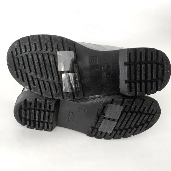 MICHAEL KORS Tavie Silver Logo Tape Lug Sole Lace-Up Rain Bootie Fashion Boots 8 - Picture 12 of 16